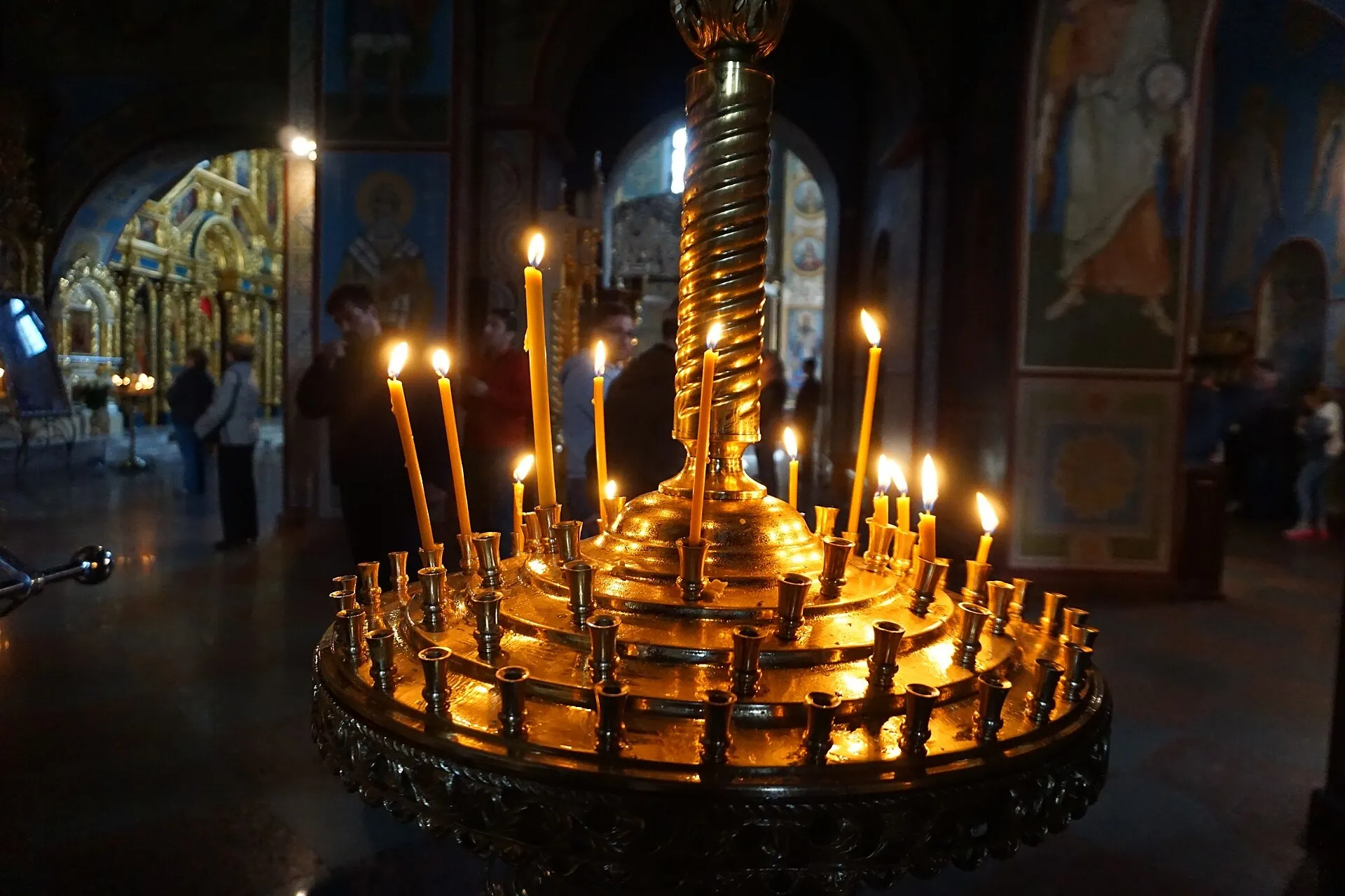 Interior of St Michael's Golden-Domed Monastery, Kyiv (candles before the icons)