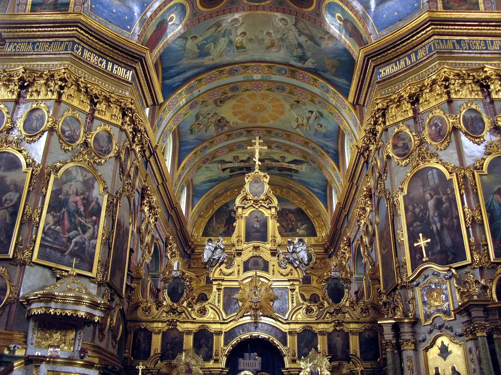 Interior of Dormition Cathedral, Pochaiv Lavra, Ukraine (iconostasis)